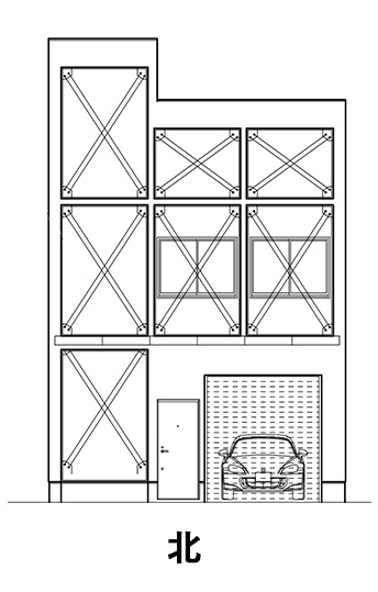 大阪市生野区TATSUMIKITA MODEL HOUSE 立面図 北