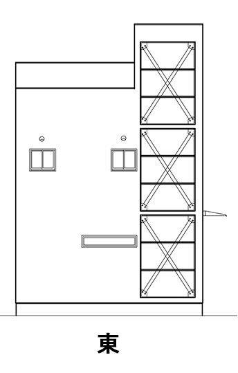 大阪市生野区TATSUMIKITA MODEL HOUSE 立面図 東